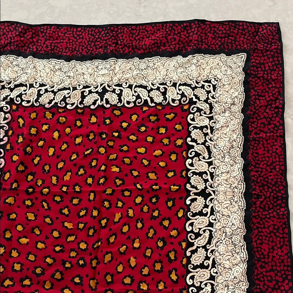 Vintage Christian Dior Silk scarf 34” x 34”leopard and lace pattern luxury